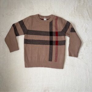 Boys Burberry Style Knit Brown Plaid Crewneck Sweater EUC 5Y